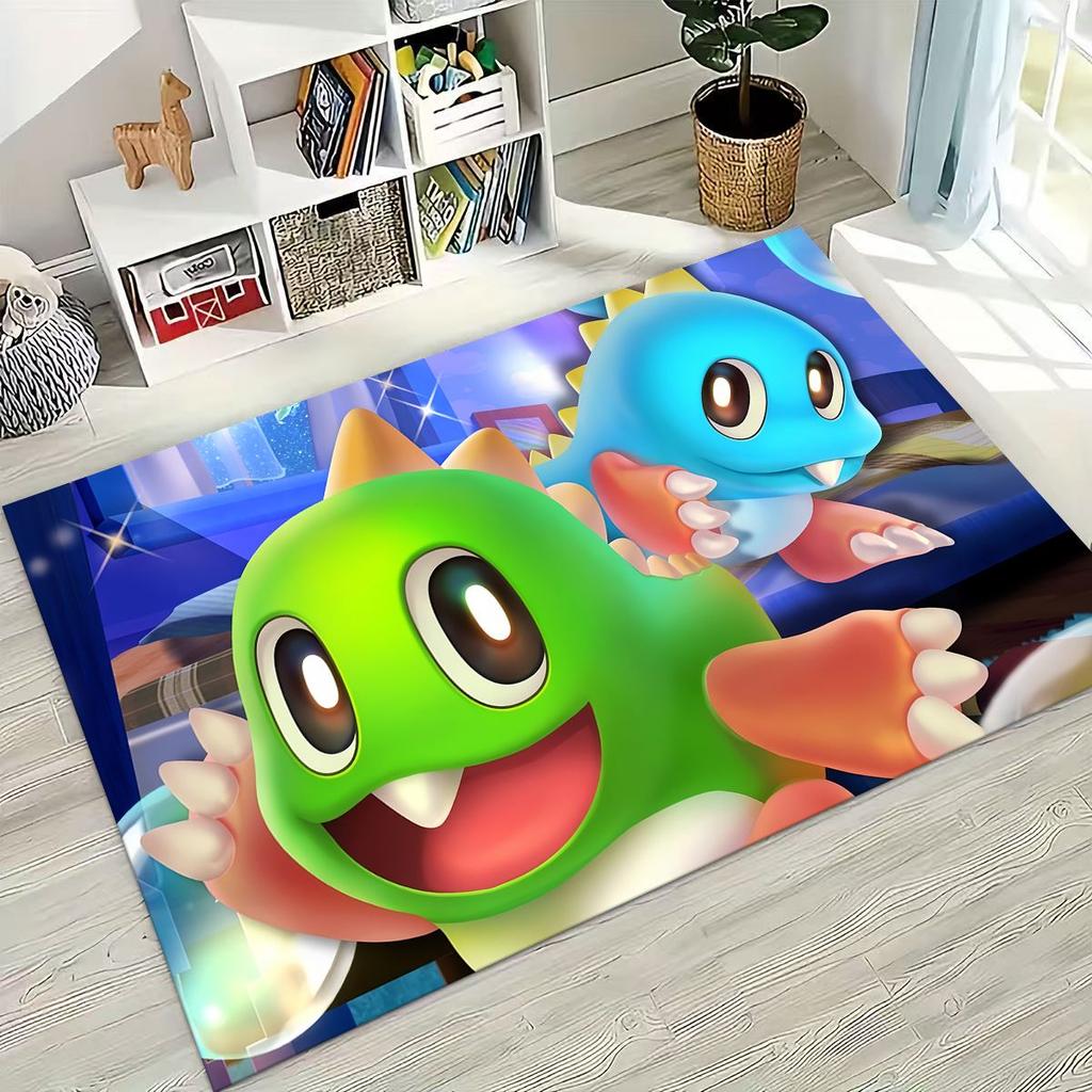 3D Retro Game Bubble Bobble Cartoon Gamer Rug for Bedroom Living Room Sofa Home Doormat Decor, Large Kid Play Non-slip Floor Mat