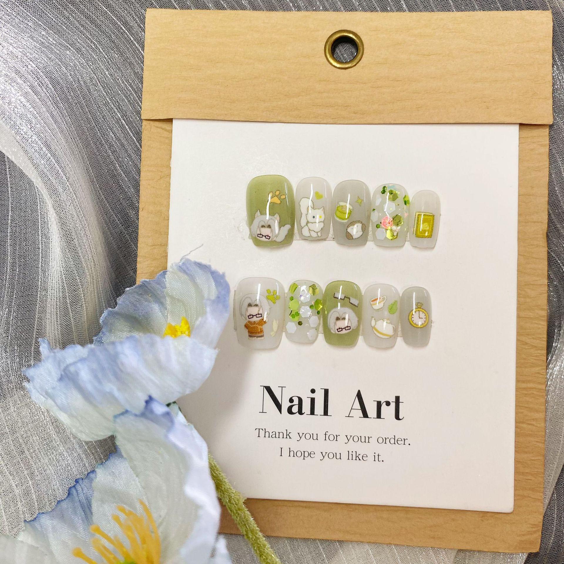 

Childlike Pink Glitter Anime Cartoon Short Wearable Nails