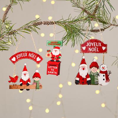 Christmas Hanging Pendant Wooden Crafts Santa Claus Wall Ornament Natal Navidad Christmas Decor Happy  Year