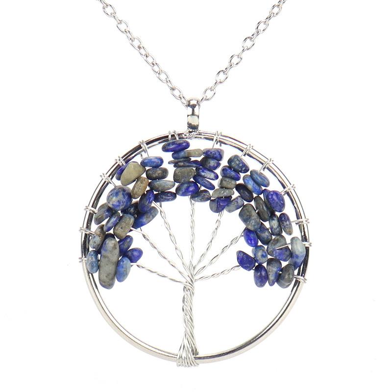 Hand-Wound Natural Gravel Crystal Tree Of Life, Natural Stone Fortune Tree Colorful Necklace N84