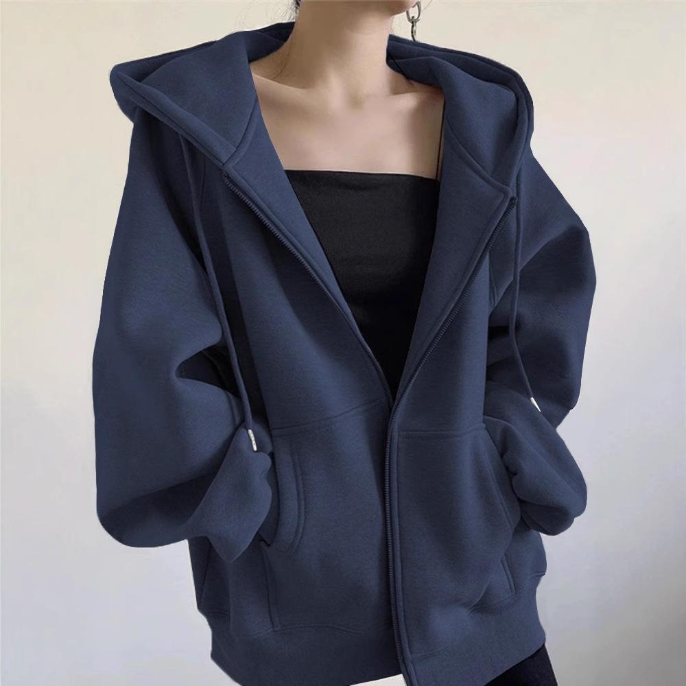 Women's Retro American-Style Hooded Cotton Cardigan with Plus Velvet for Autumn/Winter 2025