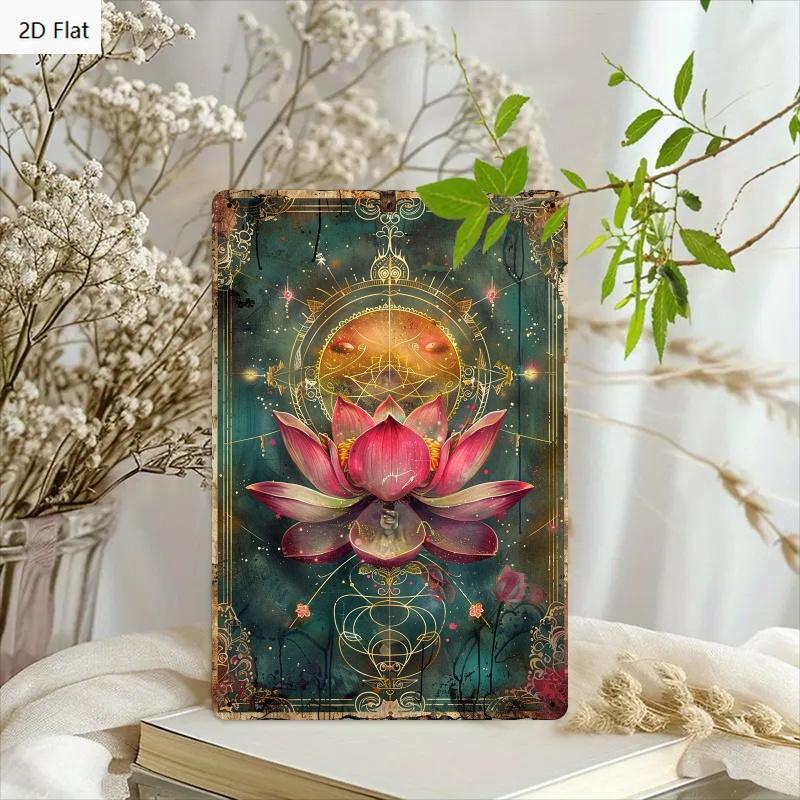 2D Flat, Vibrant for Lotus Flower Metal Wall Art – 20.32x30.48 Cm Forged Iron Decor with Celestial Design, Easy To Hang, Pre-Dri
