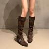 Fashion Pointed Folded Knight Boots Women's Spice Girls Belt Buckle Big Tube Pile Boots But Knee Wide Boots Long Boots