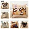Pug Dog Cushion Cover Household Decoration Linen Sofa Cushion Cover: Skin-Friendly & Breathable With Invisible Zipper