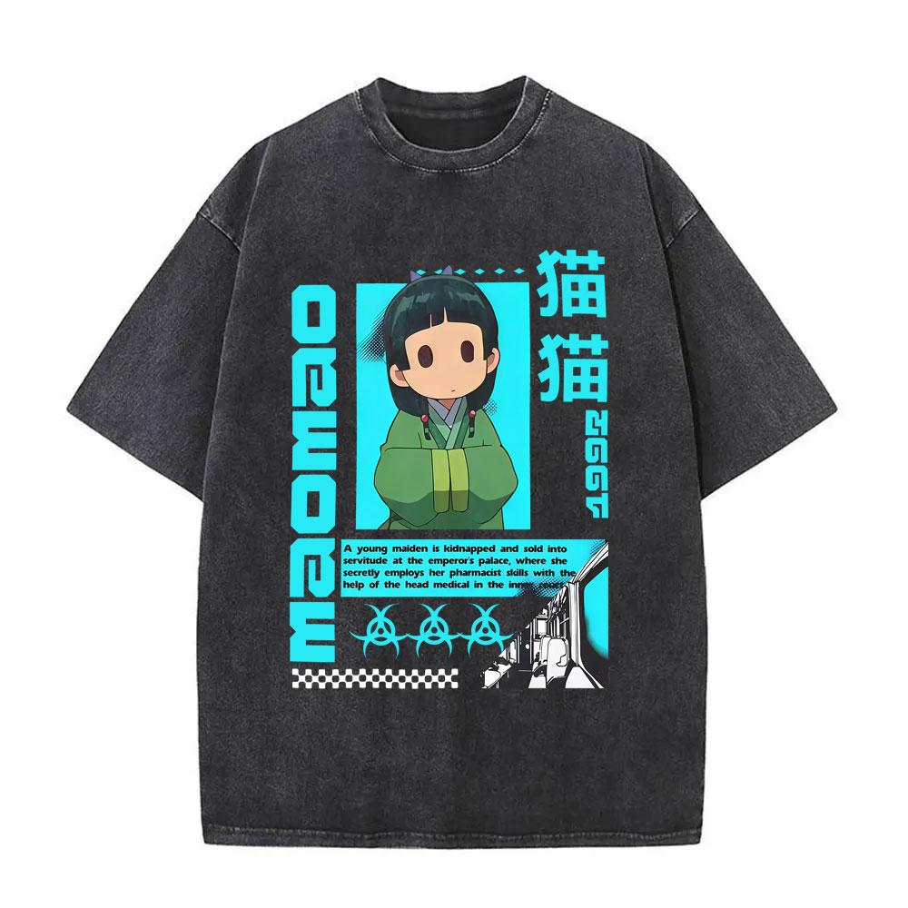 Anime The Apothecary Diaries Maomao Washed Vintage T Shirt Men Women Kawaii Cute Funny Short Sleeve T-shirts Streetwear Unisex