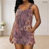 Women Plus Size Floral Printed Ring Strap Sleeveless Curved Hem Tank Top Pocket Shorts Two Piece Set