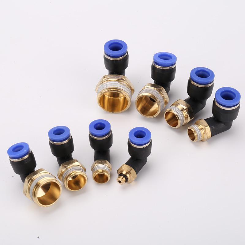 Copper Air Hose Quick Connector, 90° L-Shaped Right Angle, PL4-M5 8-02 12-04