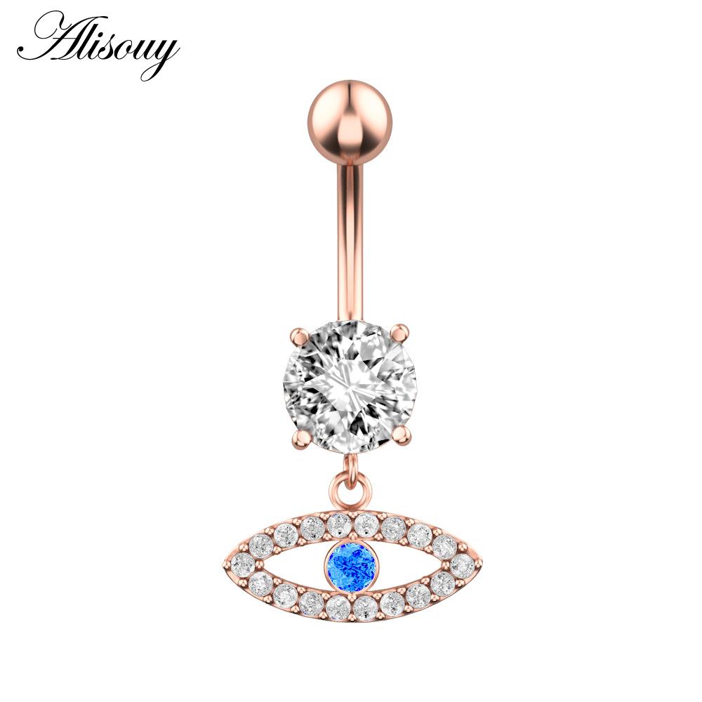 Alisouy 1pc Surgical Steel Crystal Zircon Star Butterfly Moon Stones Dangle Button Navel Piercing Ring Belly Ring Body Jewelry