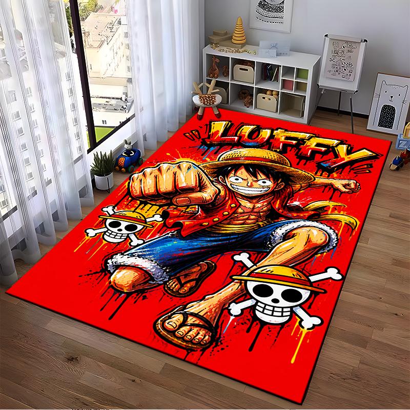 Cartoon One Piece Luffy printed non-slip rug, perfect for living room and bedroom sofas