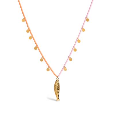 Youthway Glücksfisch Anhänger Bunter Perlenhalskette Sommer Resort Stil Wasserdicht Edelstahl Trendiger Damenschmuck