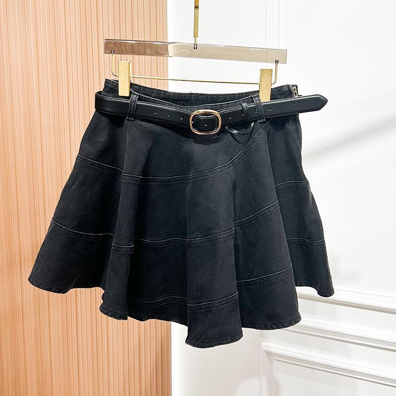 2026 Spring Niche Design Slimming High-Waisted A-line Denim Umbrella Skirt M чёрный
