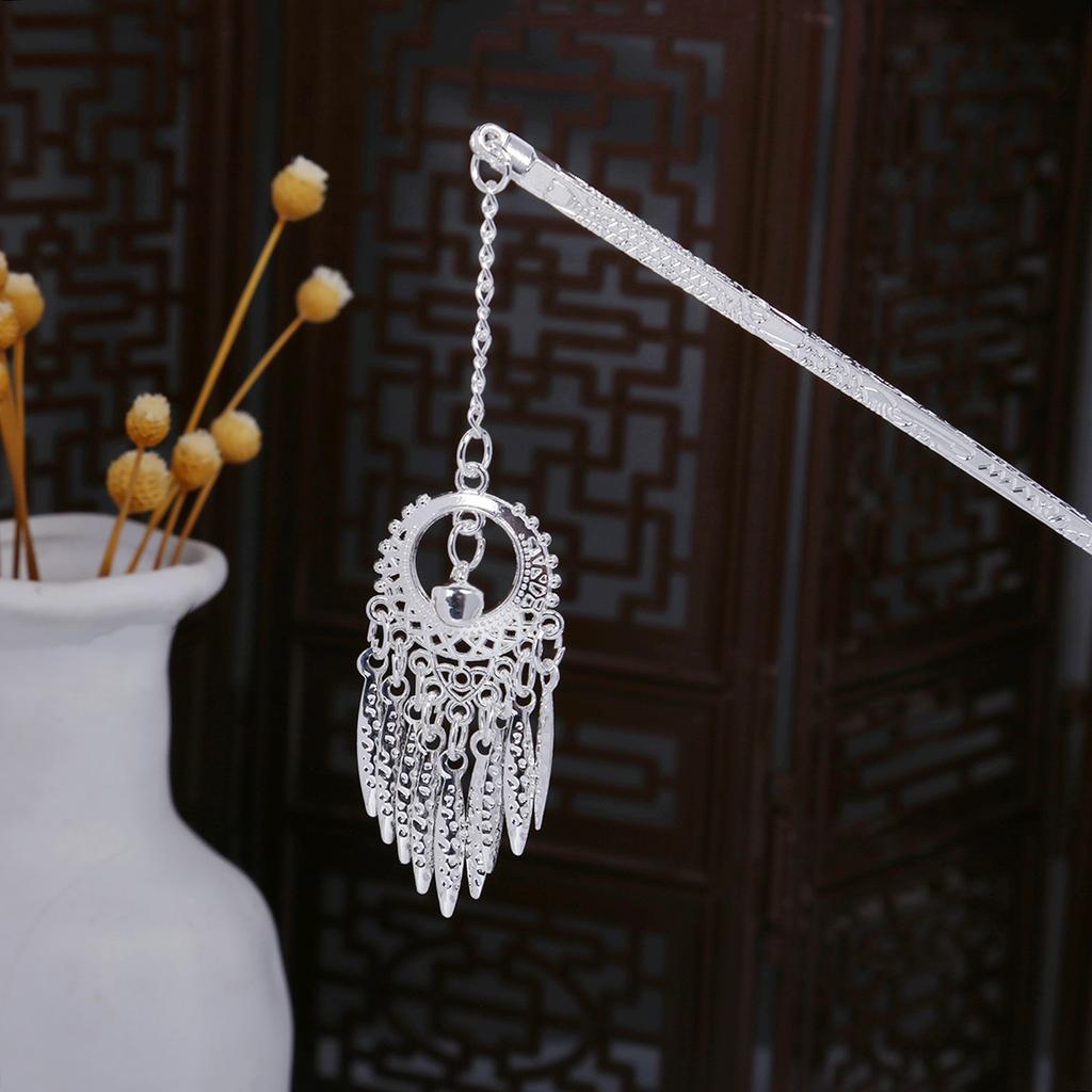 Miao Geometric Hollowed Out Step Shaking Tassel Hairpin Vintage Peacock Tassel Ancient Wind Cheongsam Cheongsam Hanbok Hair Ornaments