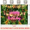 2D Tropical Jungle Backdrop with Pink Neon "Happy Birthday" & String Lights