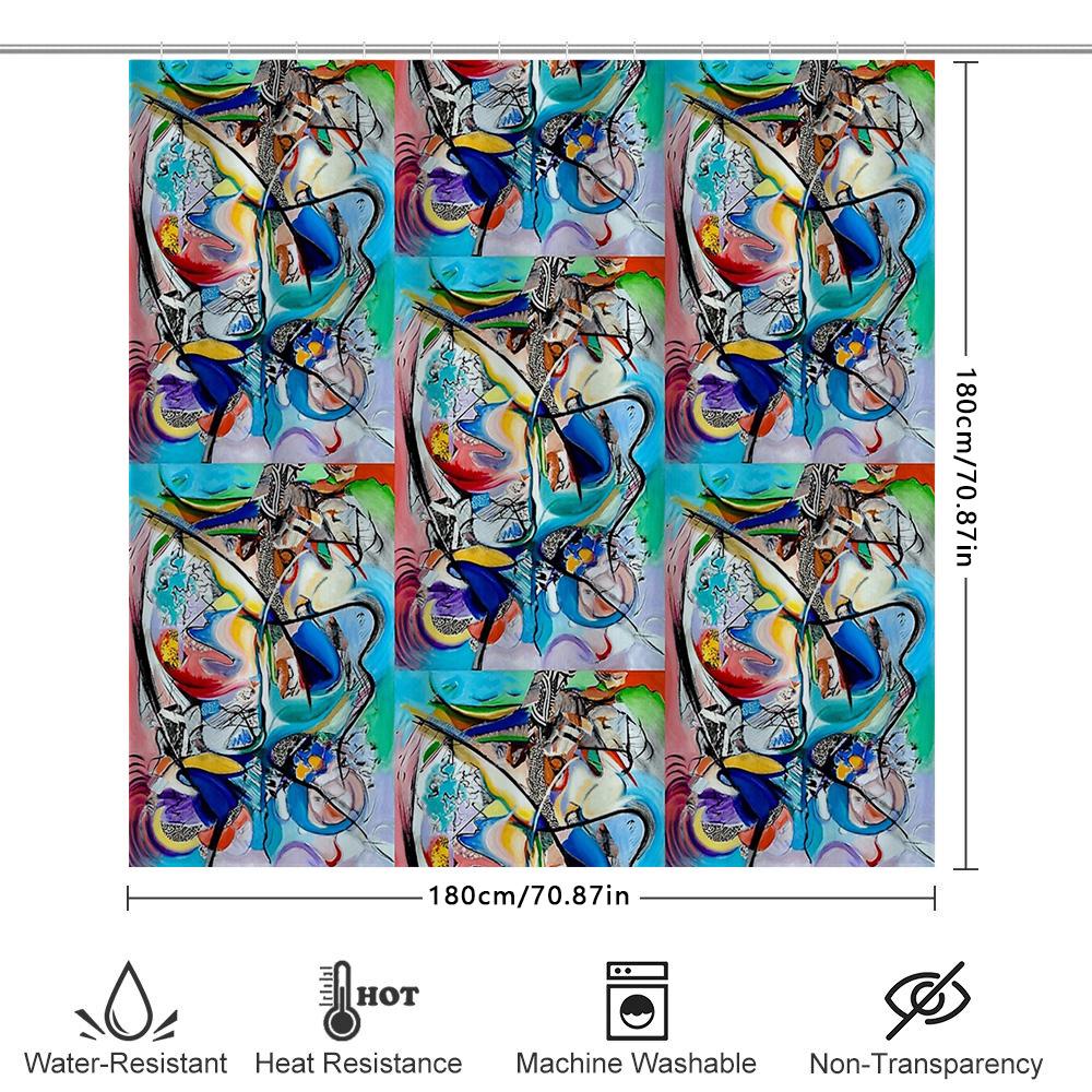 Abstract Art Shower Curtain Modern Bathroom Decor Teal Blue Geometric Pattern Waterproof Fabric Liner Washable Home Textile