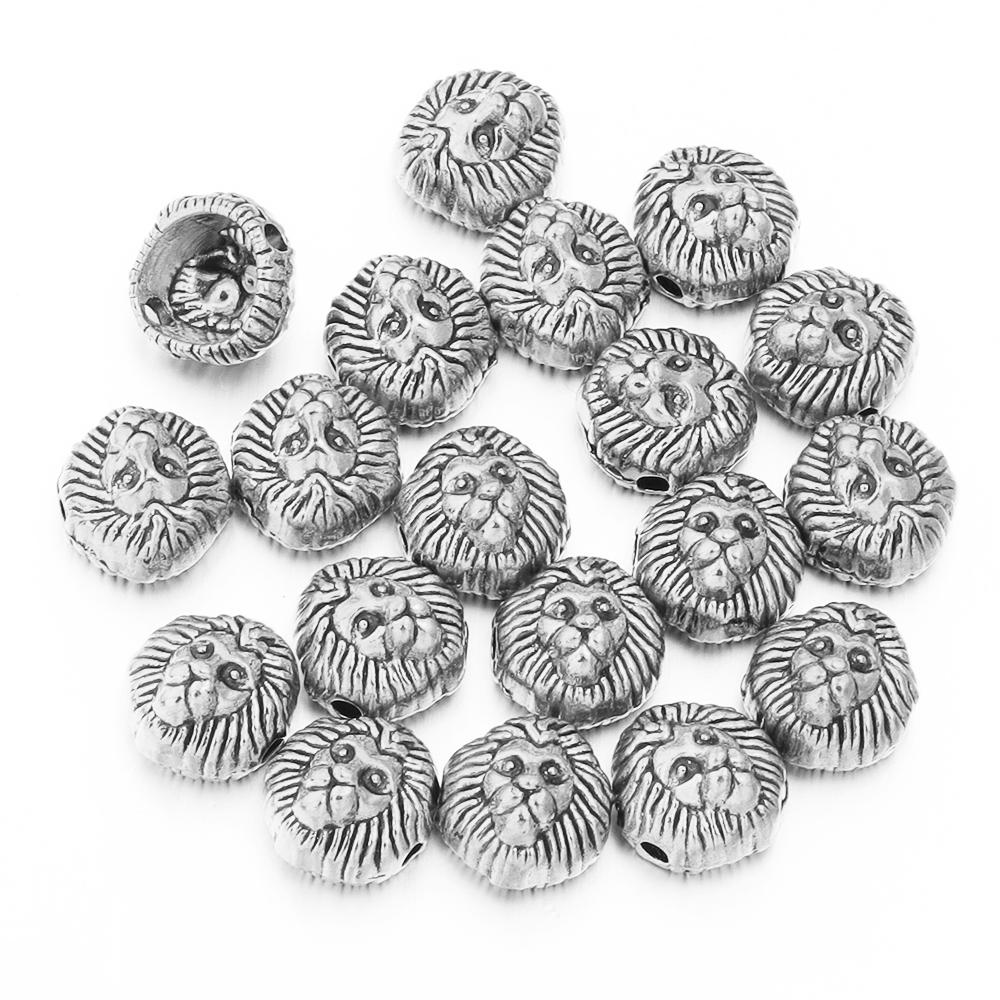 20pcs/lot Antique Lion Head Back Alloy Beads Charm Spacer Beads For Jewelry Making DIY Pendants Necklace Bracelets Accessories