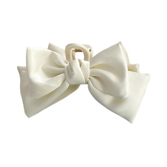 Women Hair Claw Satin Bow Decor Anti-Slip Design Hair Clip Back Head Shark Hair Claw Holiday Travel Beach Hair Accessory
