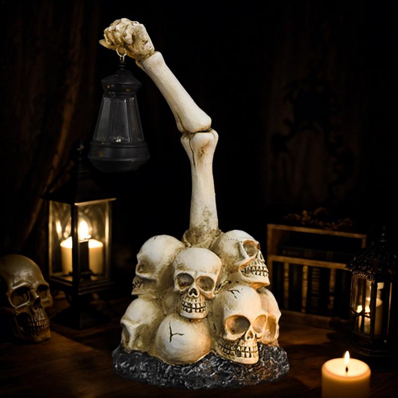 Halloween Skeleton Hand Statue Hexagonal Lamp Horror Garden Ghost Skull Decoration Solar Lantern Skeleton Hand Resin Statue