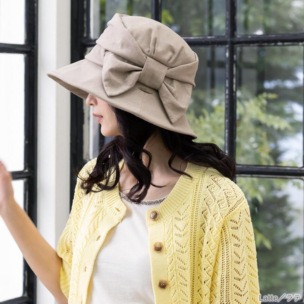 Queen Head UV Protection Wide Brim Hat with Side Ribbons for a Smaller Plus UV Actress Hat Face, Women's Sizes, Protection, [XL 58.5-61cm - Latte]