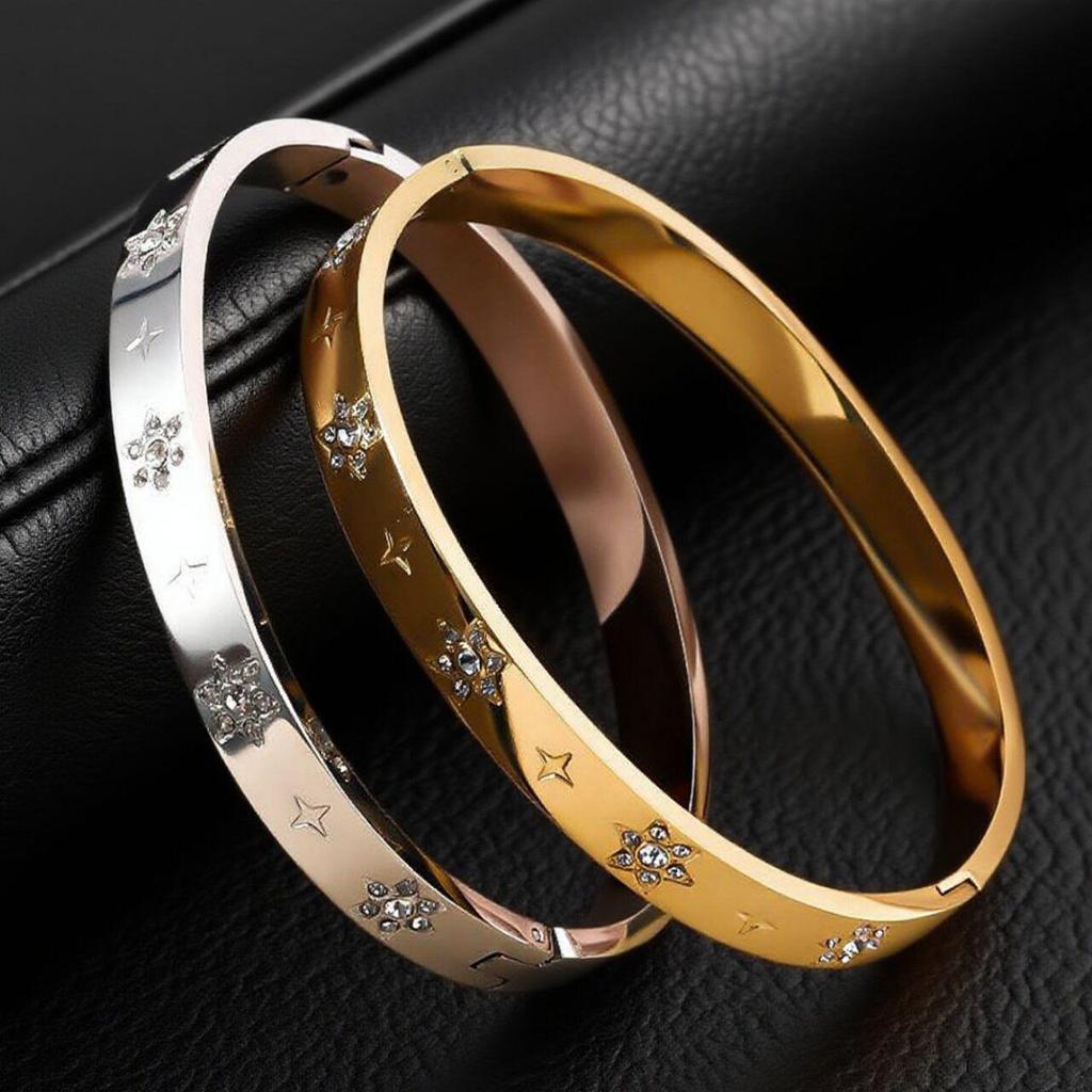 Women's Colorfast Stainless Steel Bracelet with Diamonds - Simple, Fashionable Titanium Steel Jewelry