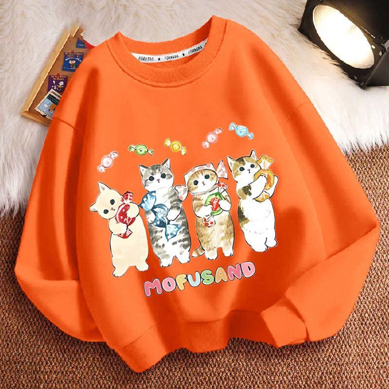 Cute Cat Round-neck Sweatshirt for Children, Fashionable Long-sleeved Casual Sweatshirt for Boys and Girls in Spring and Autumn