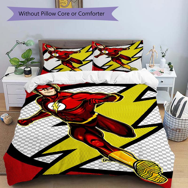3pcs Flash superhero Duvet Cover Set, 1 Duvet Cover + 2 Pillowcases (No Insert), High-Definition Print for All Seasons,Durable yy251103065