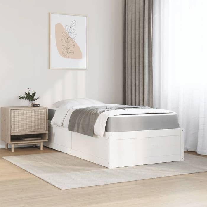VidaXL Lit avec matelas blanc 90x200 cm bois massif de pin, meuble de chambre à coucher, lit en bois, lit en palette, 3281944
