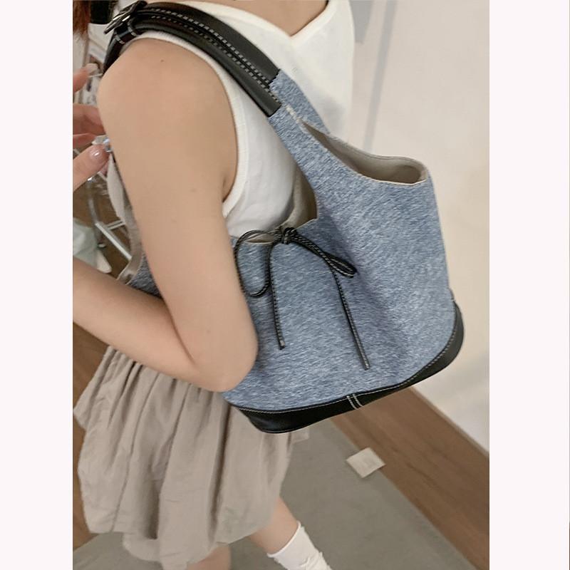 IELGY Korean Denim Canvas Bag Summer Fashion Armpit Order Shoulder Large Capacity Tote Bag