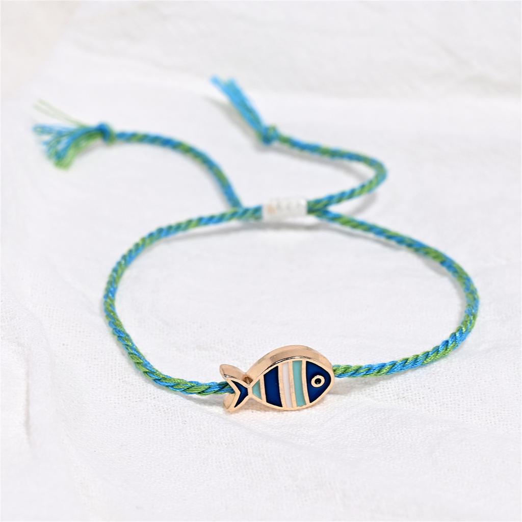 Adjustable Braided Fish Charm Bracelet With Alloy Oil Drop Pendant For Women Lightweight Stylish Jewelry Gift