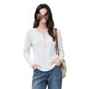 La Chapelle Damen V-Ausschnitt Slim Fit Langarm T-Shirt