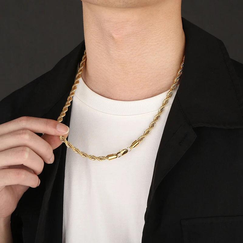 KALEN 4/6/8mm Fashion Men's Women's Simple Stainless Steel Necklace Thick Twisted Chain Jewelry DIY Accessories Gift