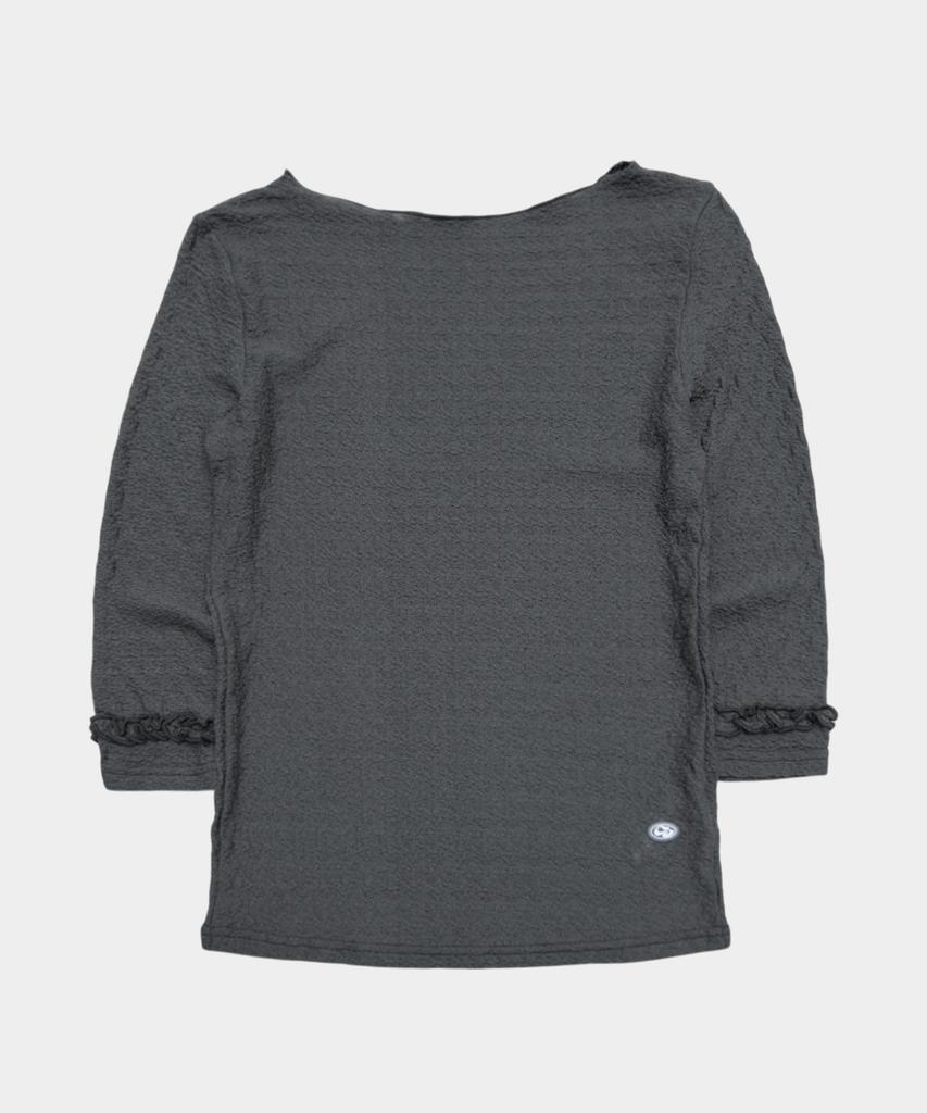 SOME PLACE Wrinkle Frill Point Boat Neck Semi-Slim 3/4 Long Sleeve T-Shirt_3 Colors
