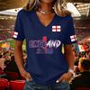 Damen Lässiger Pullover mit V-Ausschnitt und kurzen Ärmeln Fußball-Fan-T-Shirt mit England-Flaggen-Aufdruck Leicht Bequem