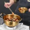 Korean Style Ramen Pot Stainless Steel With Lid Soup Pot Gold Plated Double Ear Hot Pot Camping Cookware