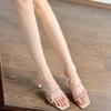 Fashion Women's Sandals 2025 New Square Toe Rhinestone High Heels Half Drag Women's Shoes Summer High Thin Heels Transparent Slippers