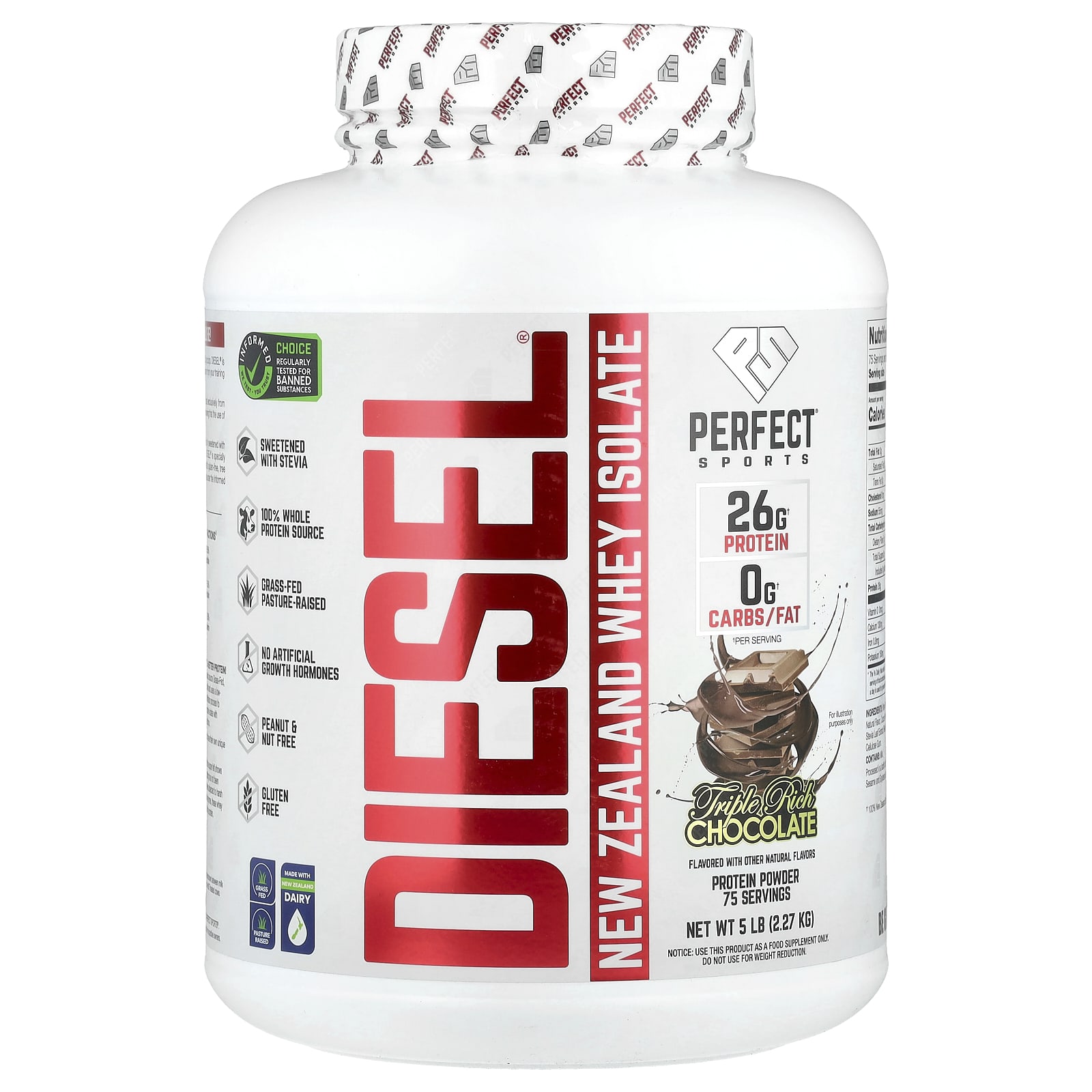 

Diesel, New Zealand Whey Protein Isolate, Triple Rich Chocolate Flavor, 2.27G (5Lb)