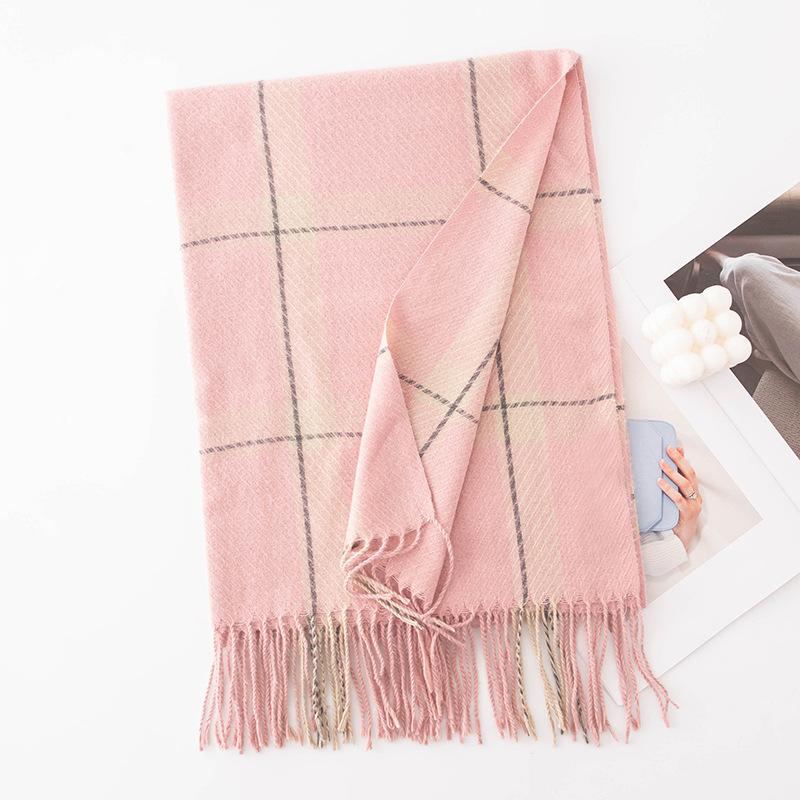 Checkered Thickened Warm Scarf for Women Versatile for Both Sides  Student Scarf Faux Cashmere Dual-purpose Large Shawl  Korean Version
