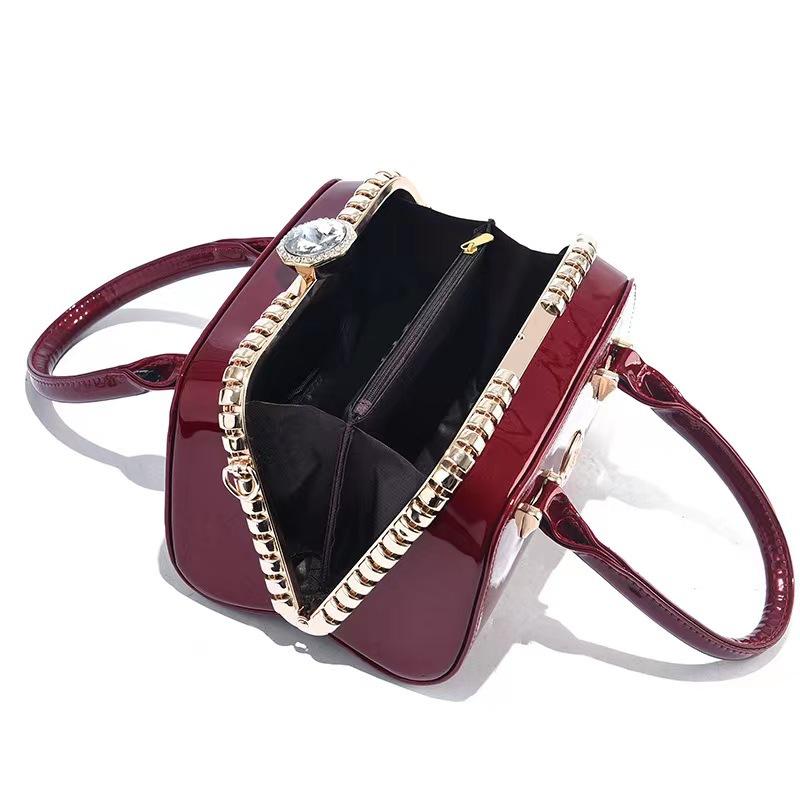 New bag bright leather with diamonds simple atmosphere women's bag multi-functional dinner handbag red small bag texture bags