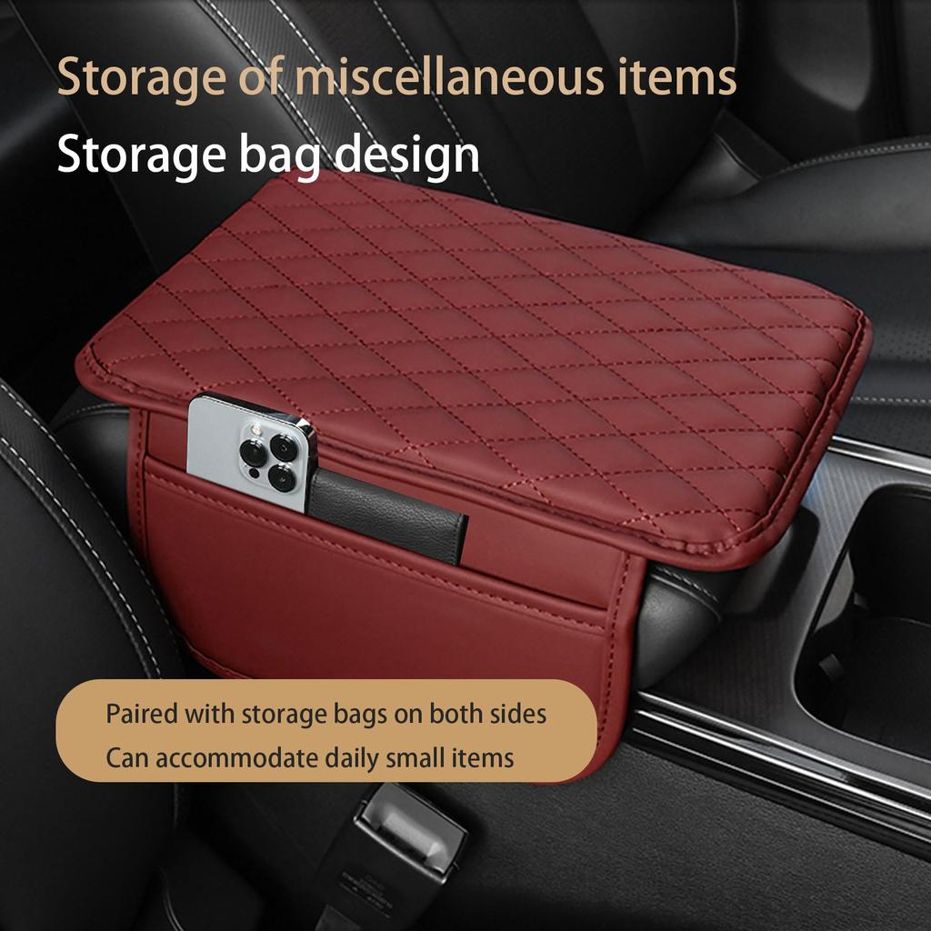 Car Armrest Box Pad Height Increasing Cushion Soft Nappa Leather Storage Bag for Vehicle