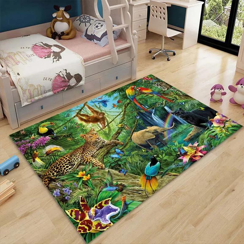3D Cartoon Zoo Tiere Baby Krabbelmatte Teppich für Kinderzimmer Dekoration Kinderbereich Bodenmatte Bequemer Rutschfester Teppich Schnelle Lieferung