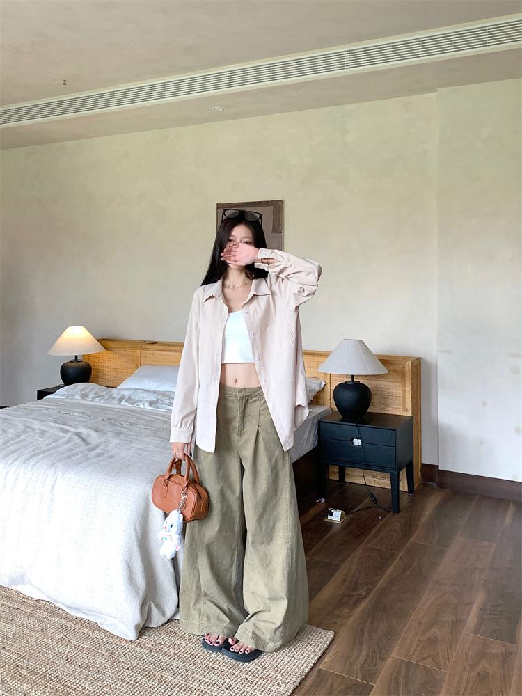 Plus Size Women's Retro Corduroy Shirt - Casual Long Sleeve BF Style for Spring & Autumn