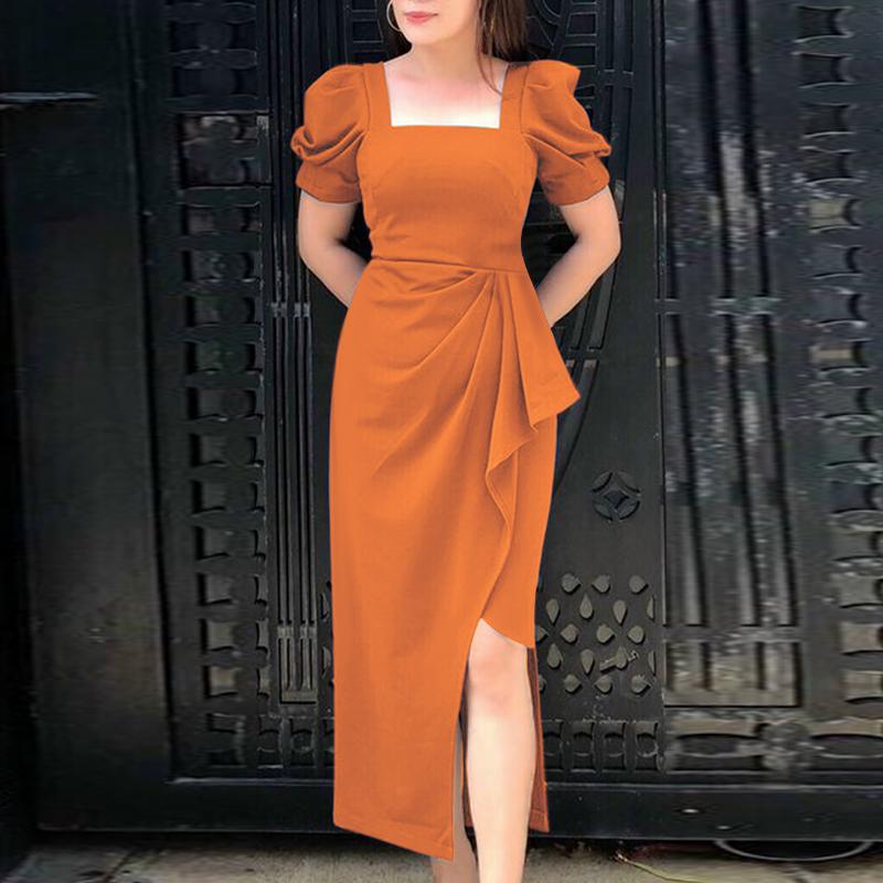 ZANZEA Women Casual Square Collar Summer Short Sleeve Elegant Dress