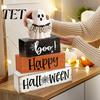 Decorative Seasonal Gifts Halloween Ghost Decoration, Wooden Sign Tiered Tray Ornament, Farmhouse Flexible Layered Wood Blocks Tabletop Centerpiece