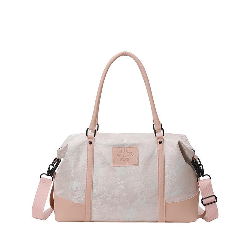 Bolso de mano para viaje de ocio Guofeng para mujer, gran capacidad, estilo chino nuevo, con estampado de flores oscuras, bolso de hombro para equipaje, bolsa de almacenamiento portátil para salir