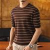 JIELEINUO Men's Lyocell Linen Blend Striped Knit T-Shirt