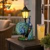 Outdoor Yard Art Decorations Peacock Solar Light Decor, Garden Statue with Lantern for Powered Patio Ornaments Lawn Pathway Landscape Decoration,