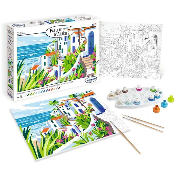 Peinture acrylique - SENTOSPHERE - Palette D'artiste - La Riviera - Peinture à numéro pour adulte - Tableau en carte toilée