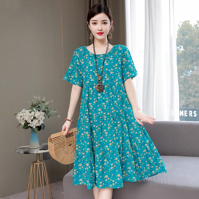 

Вільна сукня міді для жінок, літні елегантні сукні великих розмірів з круглим вирізом 3XL