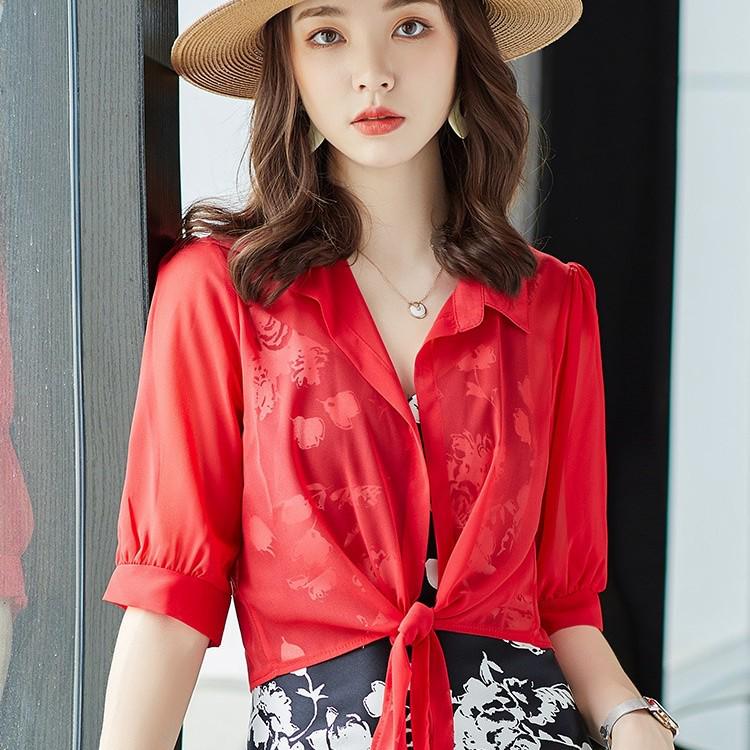 

Летняя шифоновая шаль 2023 года, кардиган от солнца: Женская корейская модная верхняя одежда без рукавов. M красный