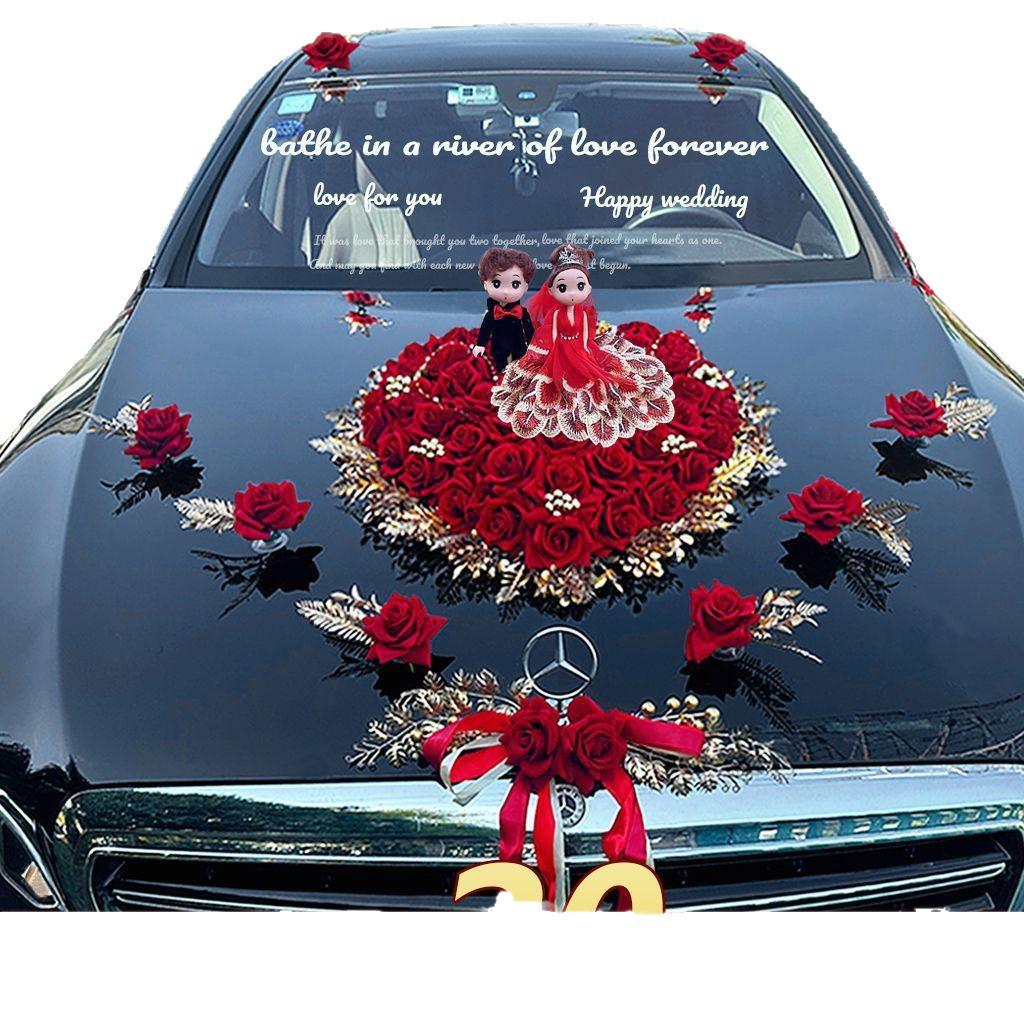 Hochzeitsauto Dekorationsset: Künstliche Blumendekoration mit Saugnapf für Brautautos