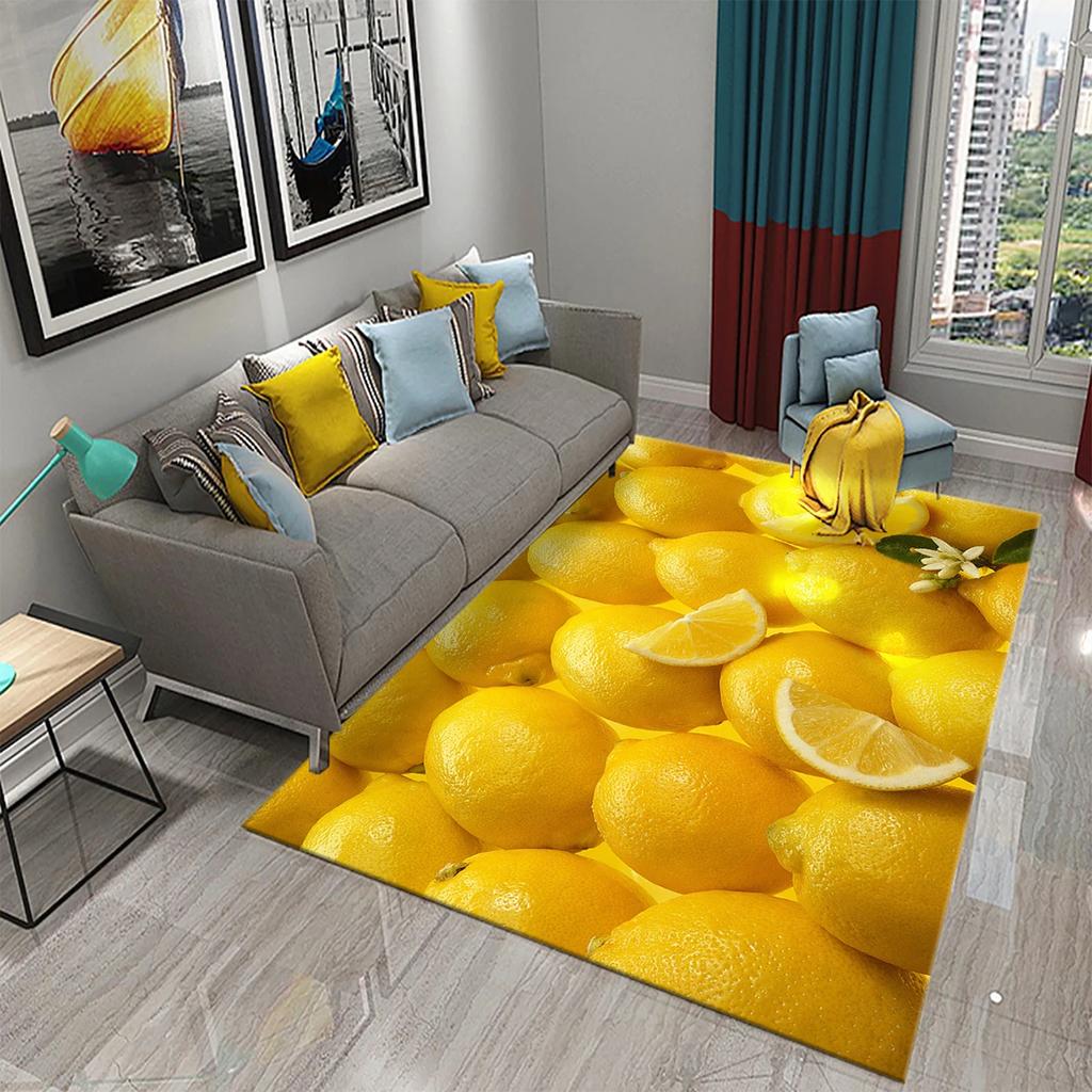 Yellow Lemon Rug Fruit Theme Carpet Pink Background Floor Carpets Bedroom Living Room Rectangle Rugs Decor Door Mat Yoga Mats